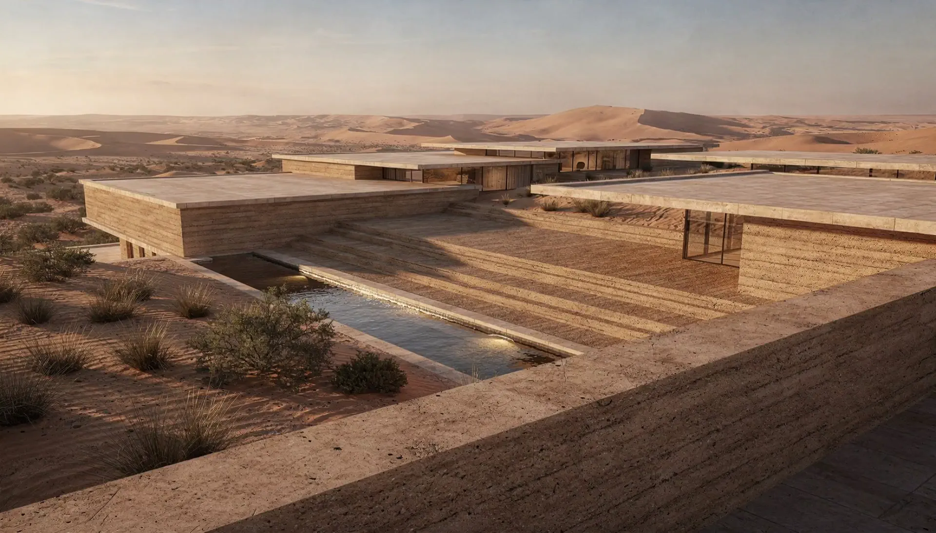 Low desert residence with terraces stepping toward a pool — a Shining Cloud concept